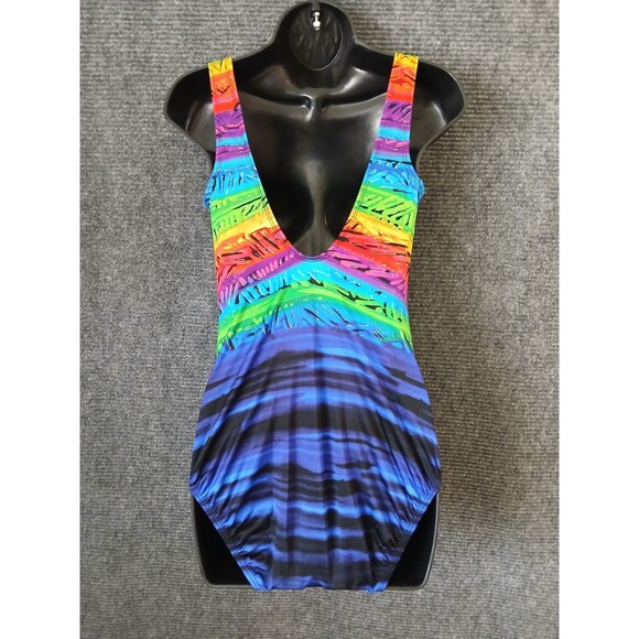 Longitude Swimsuit Vintage 1 Piece Rainbow Multicolor Women's Size 10 90s Y2K - Picture 2 of 7
